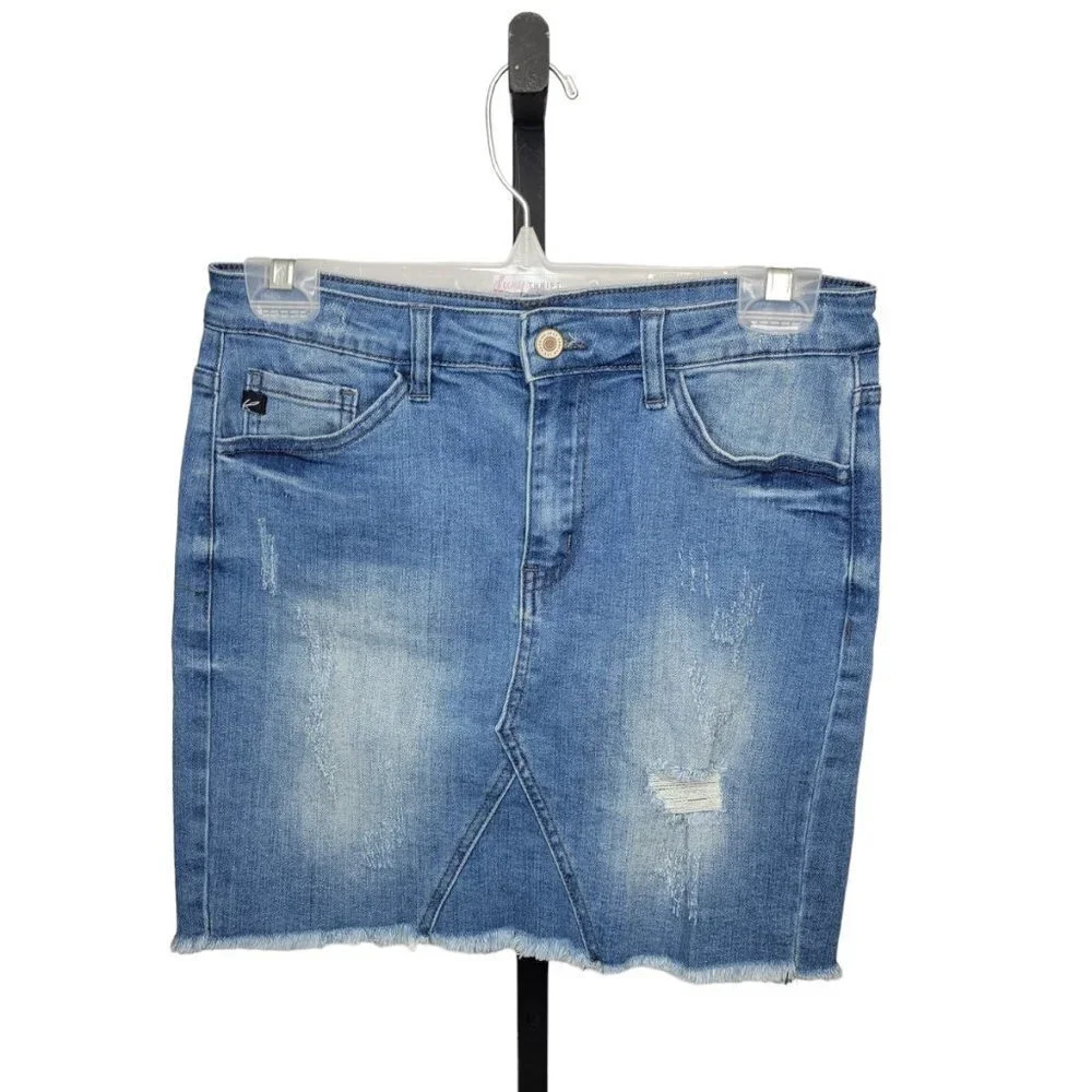 KanCan Denim Distressed Hem Skirt